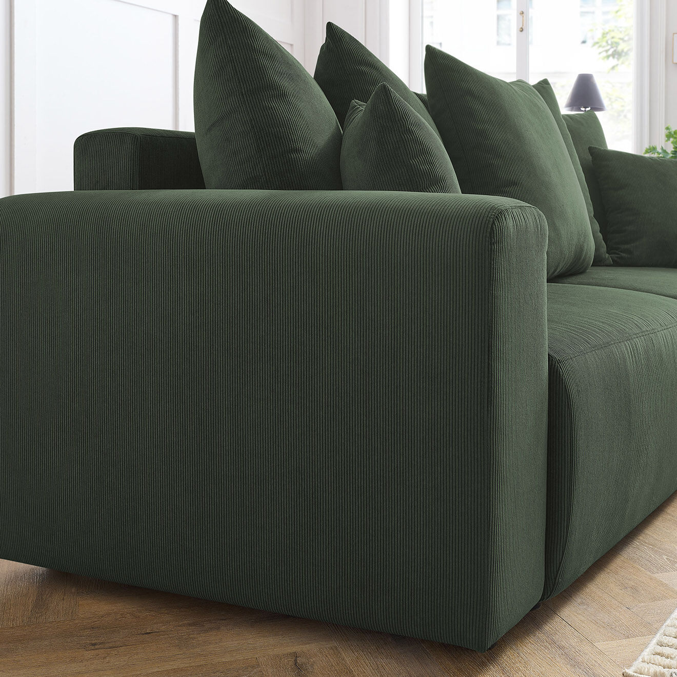 Bobochic Canapé droit fixe 3 places envy velours côtelé vert - 240x100x95 cm
