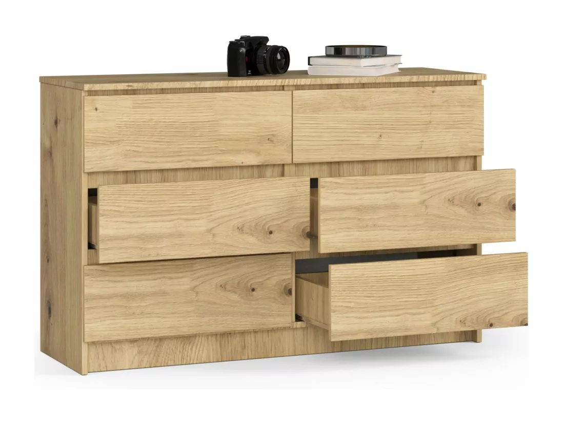 Commode AKORD K120 Chêne Artisan 120 cm 6 tiroirs façade Chêne Artisan 120x40x77 cm
