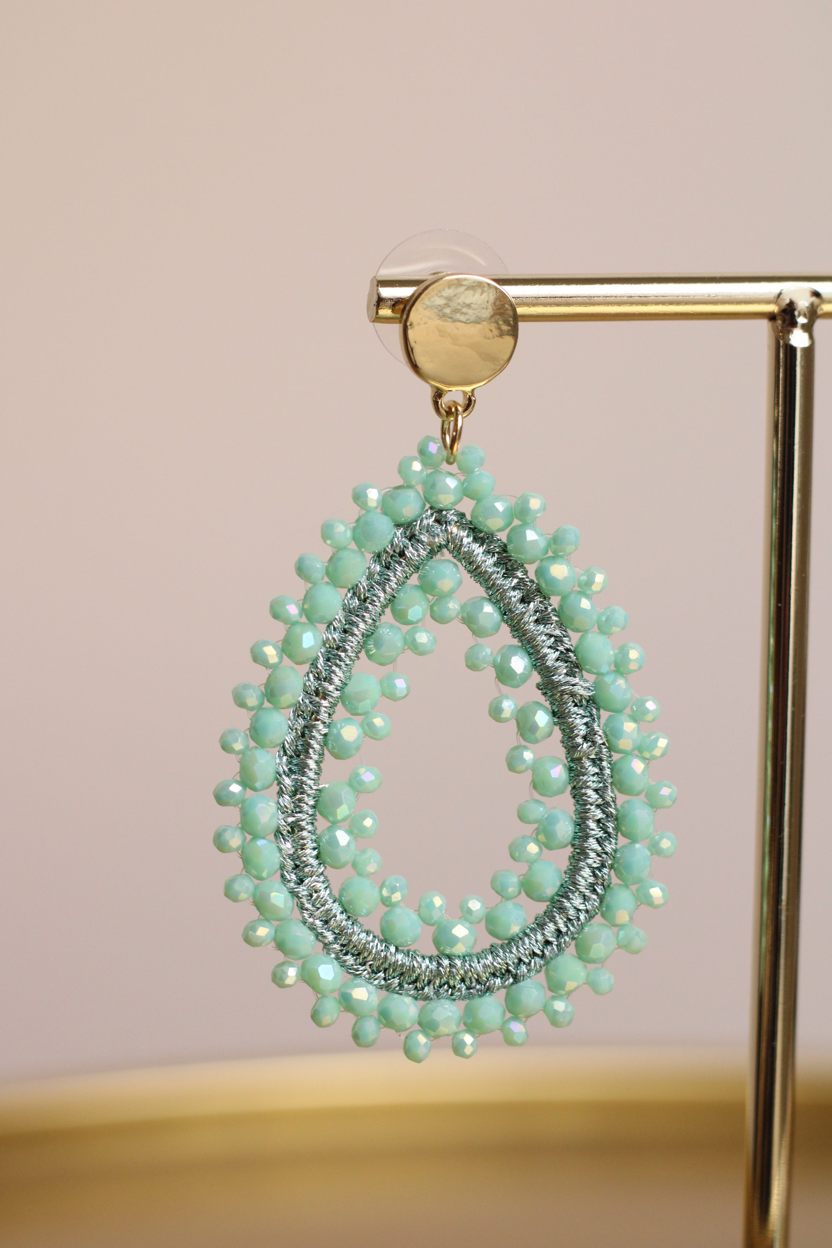 Aqua Druppel Oorbellen - Goud