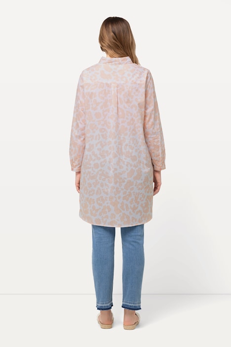 Longbluse, Leomuster, A-Linie, Hemdkragen, Langarm