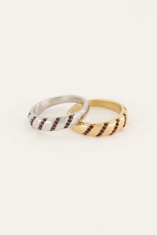 MOOD ring met schuine roze stenen