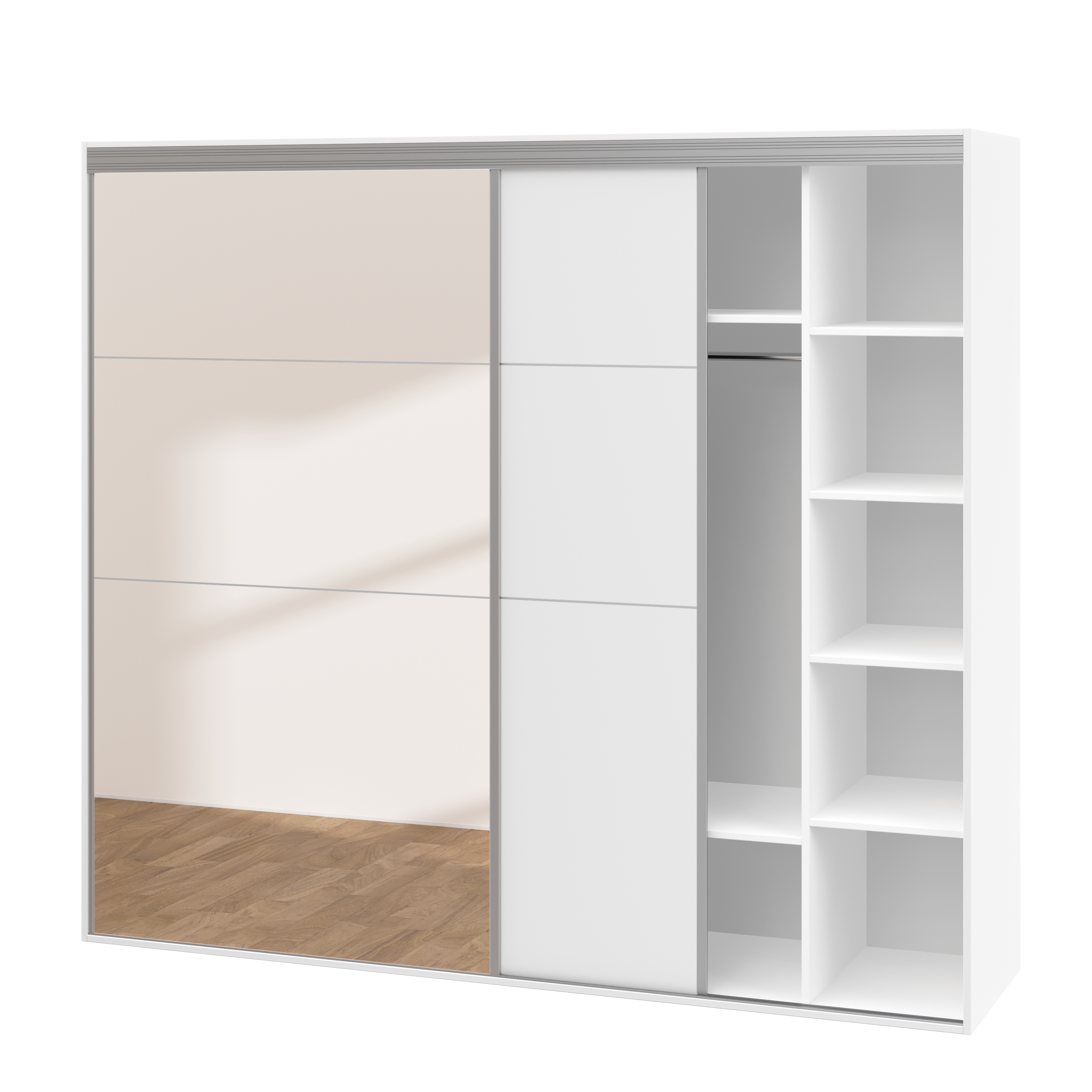 Kleiderschrank Schiebetüren mit Spiegel REVA 230 cm weiss