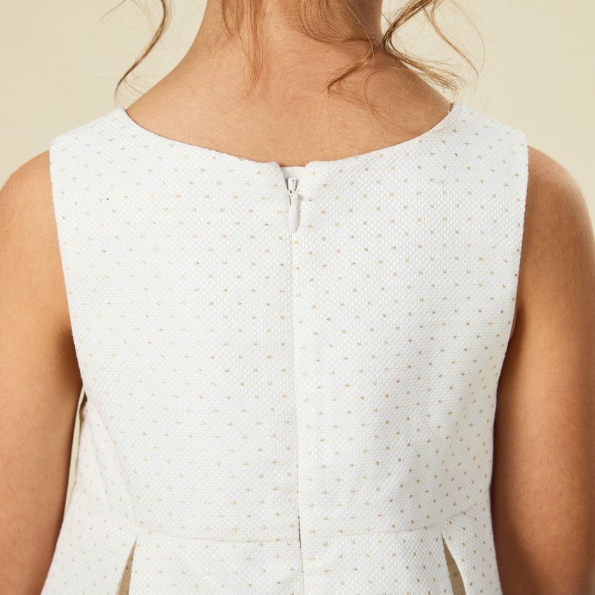 Robe de cérémonie en jacquard avec nœud pour fille - Ecru