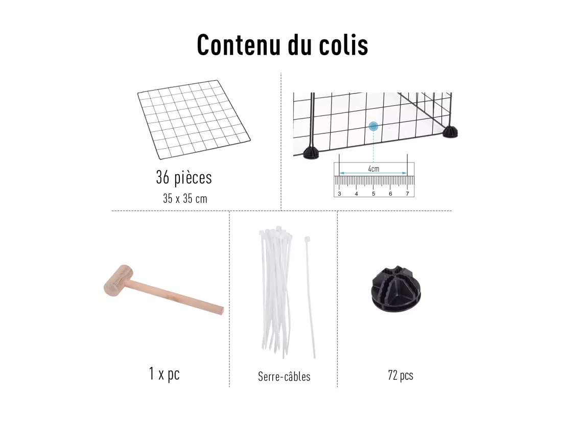 Cage parc enclos pour animaux domestiques L 146 x l 73 x H 73 cm modulable 2 niveaux 36 panneaux bords arrondis fil métallique noir