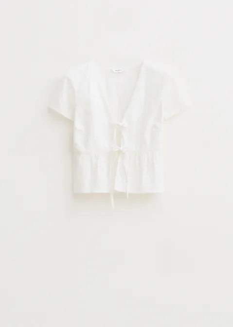 Broderie top met strikjes wit (WIT)