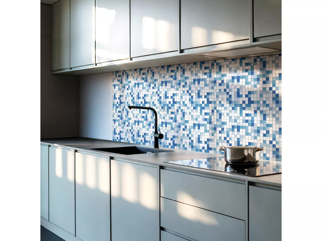 Carreaux autocollants PVC, Carrelage PVC adhésif - 9x30x30 - Mosaïque dans les tons de bleu