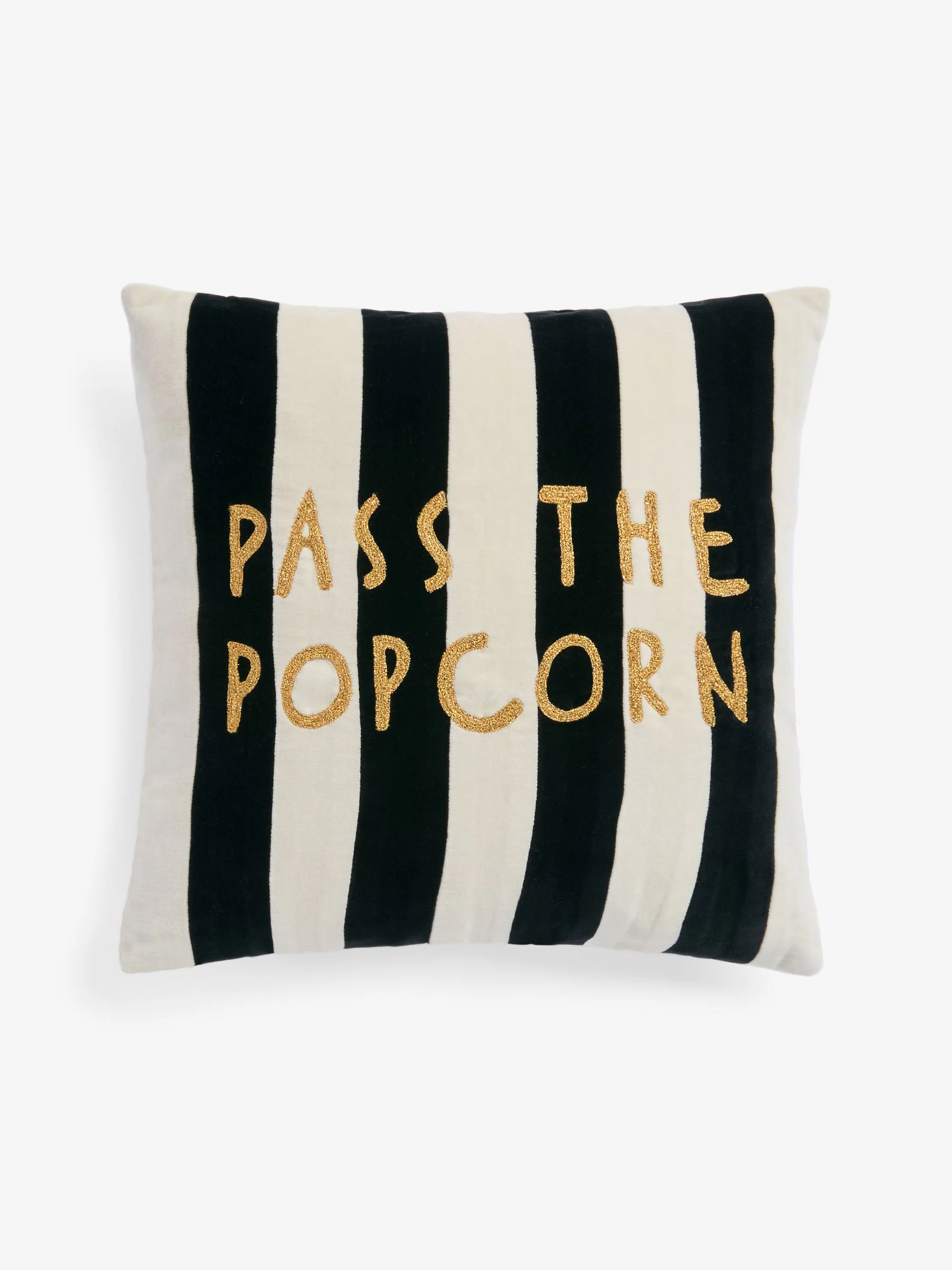 43 x 43cm Popcorn Slogan Stripe Velvet Cushion