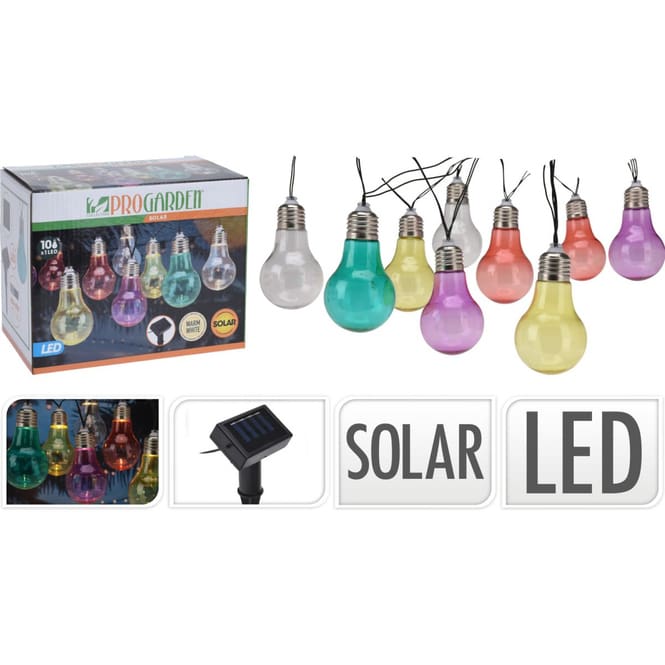 LED 10er Solarlichterkette - Glühbirnen - warmweiß/bunt