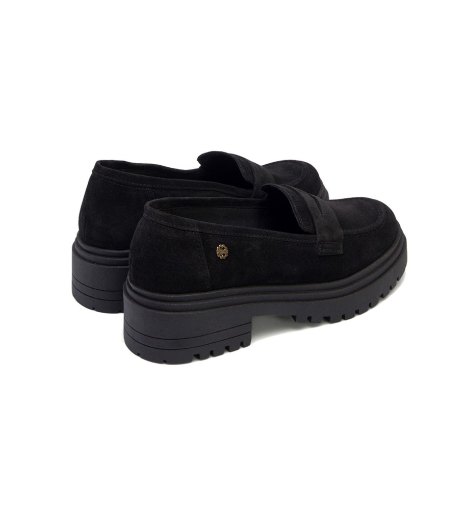 Mocassins Porronet Selma em couro preto - Salto de 5 cm -