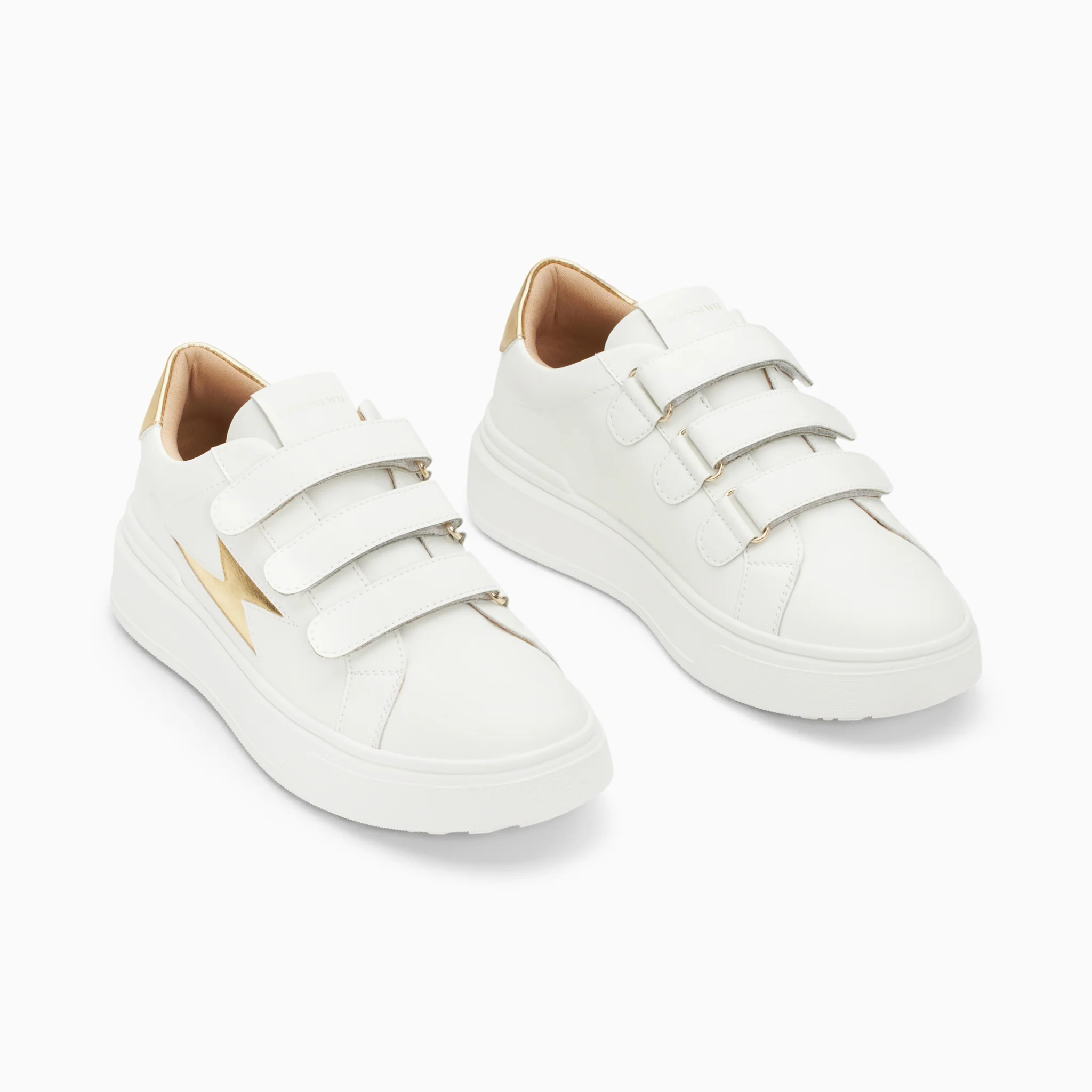 Sneakers-Baskets éclair Fanny blanc et or à scratchs