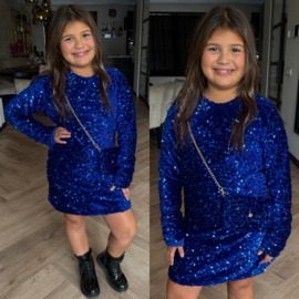Glitterjurk met tasje - blauw