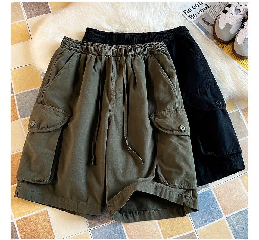 Loraca - Effen cargoshorts met trekkoordtaille