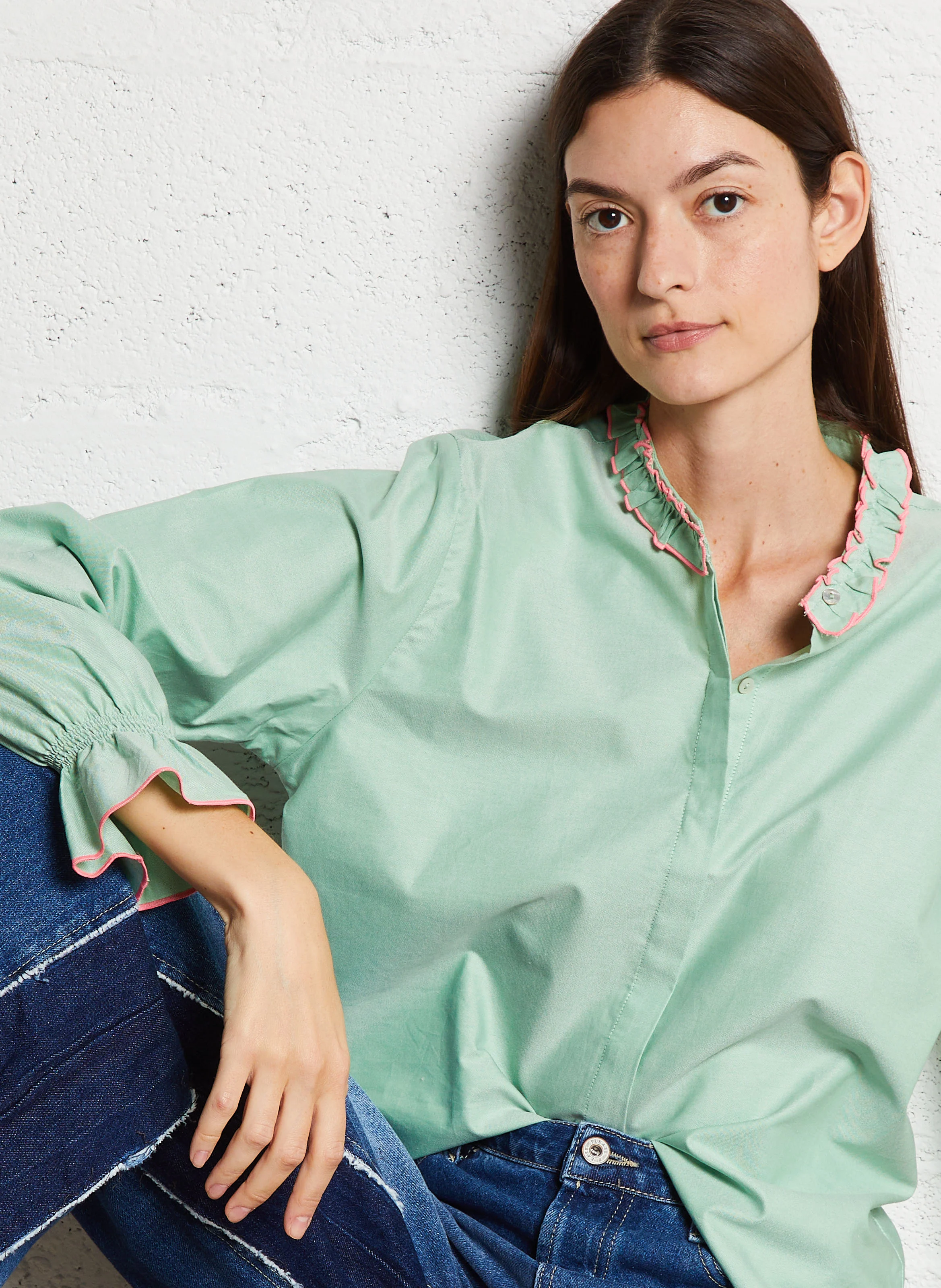SONIC - Chemise col rond droit en coton | Multicolore