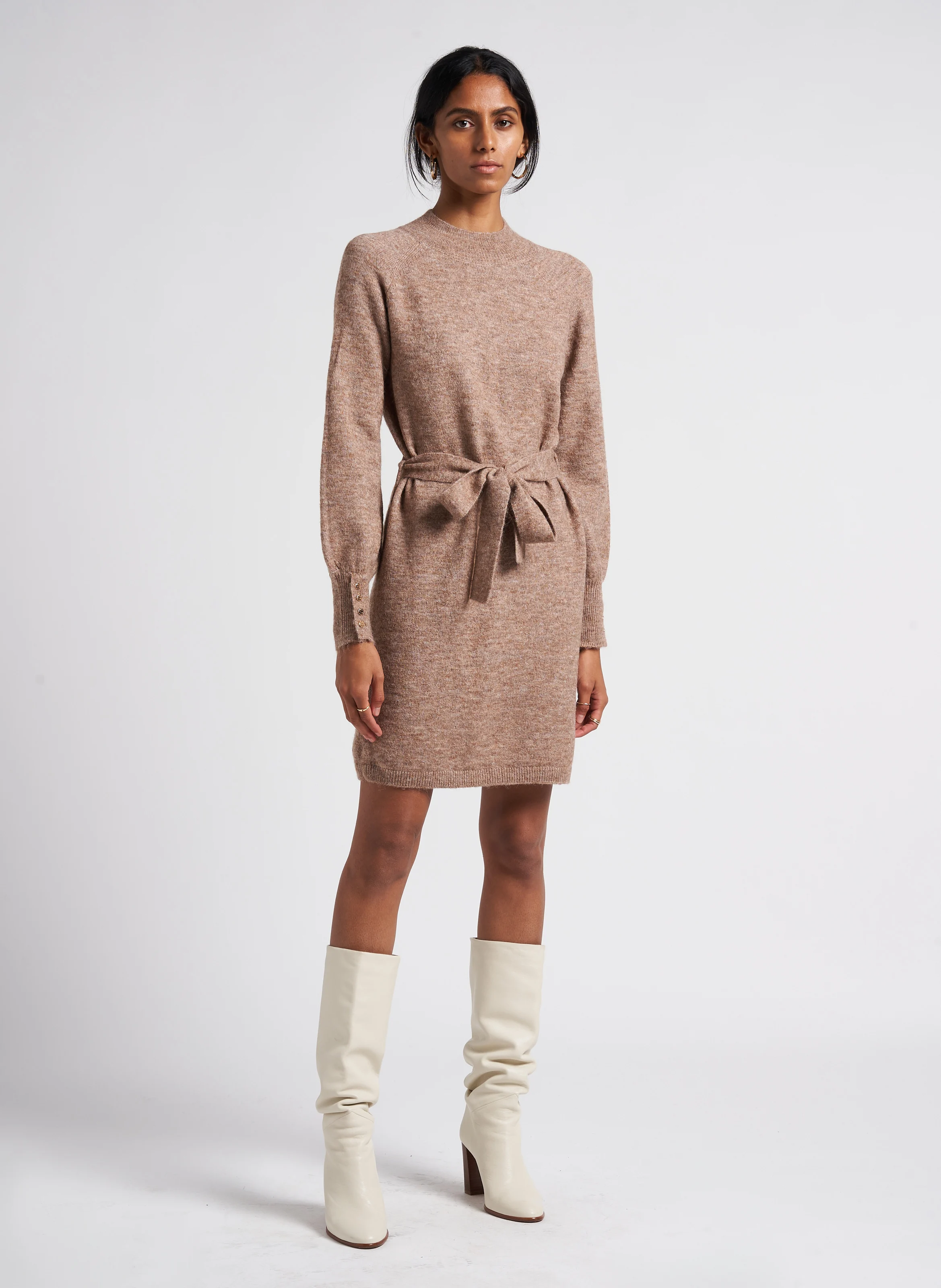 LUMINEUSE - Robe col montant en maille | Gris