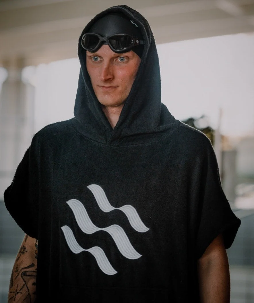 Watery badeponcho til voksne - Bomuld - Sort