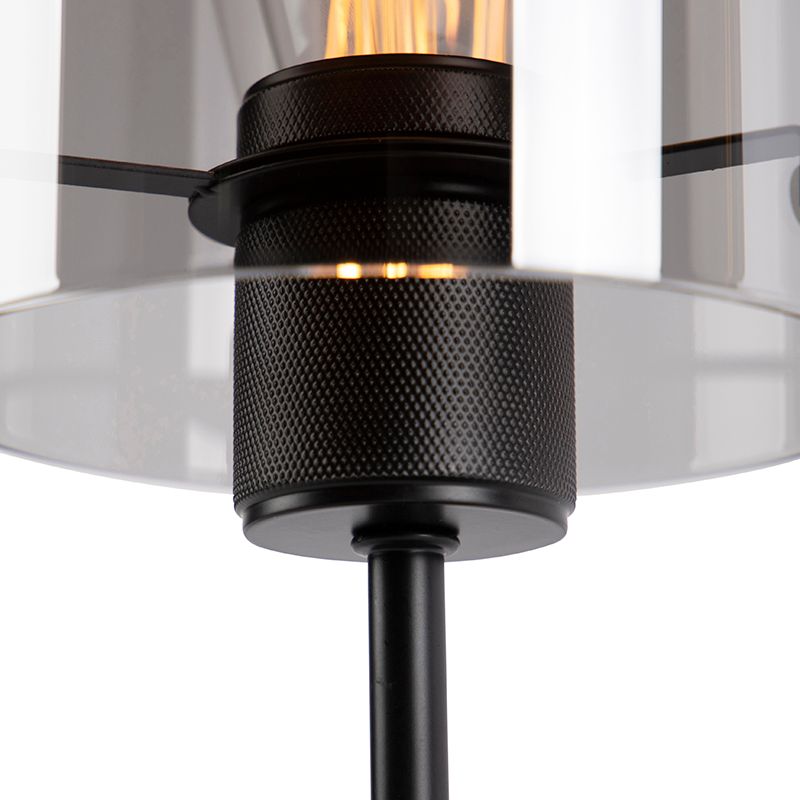 Design tafellamp zwart met smoke glas op standaard - Dome