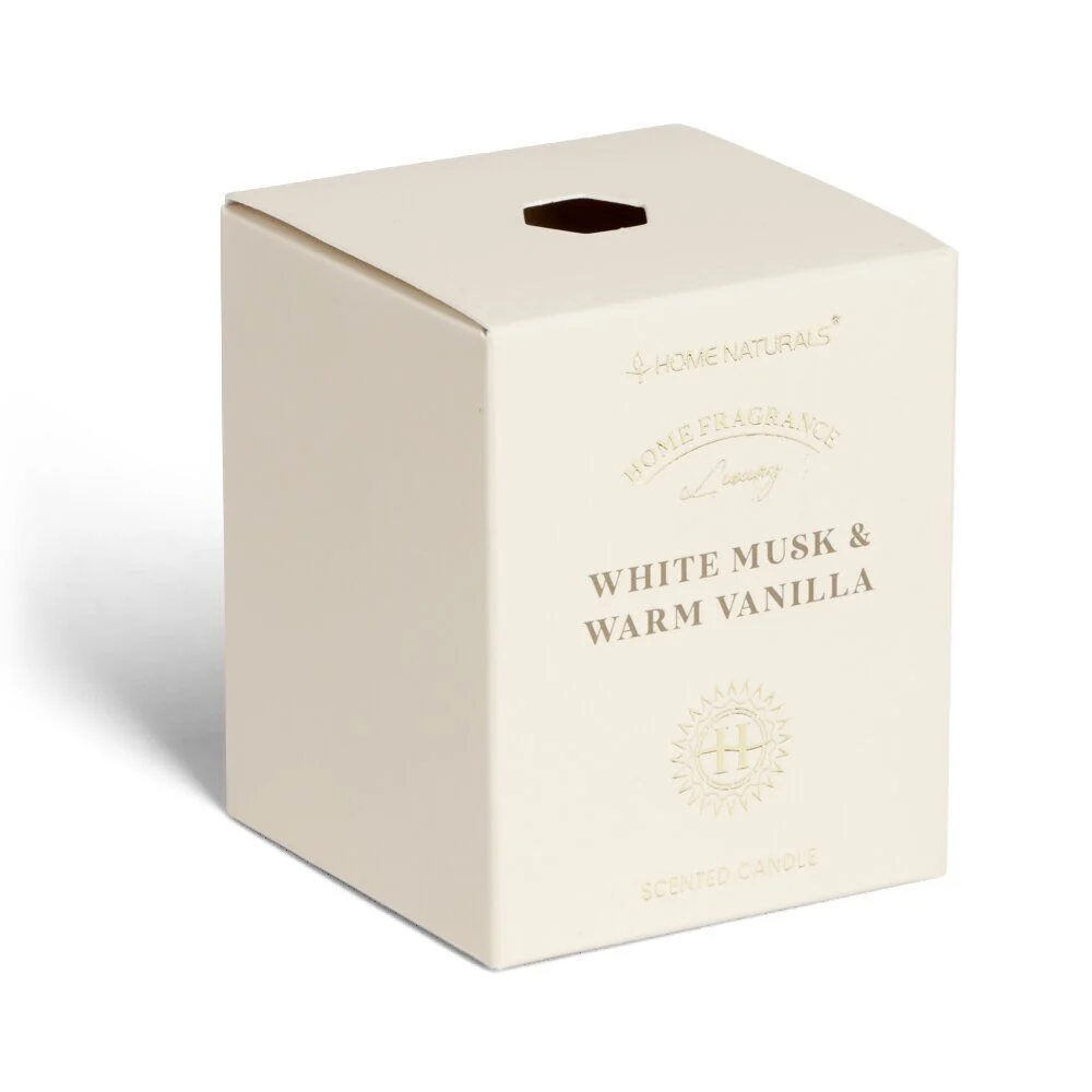 Bougie senteur musc et vanille dans pot en verre Ø6,4xH7,9cm blanc