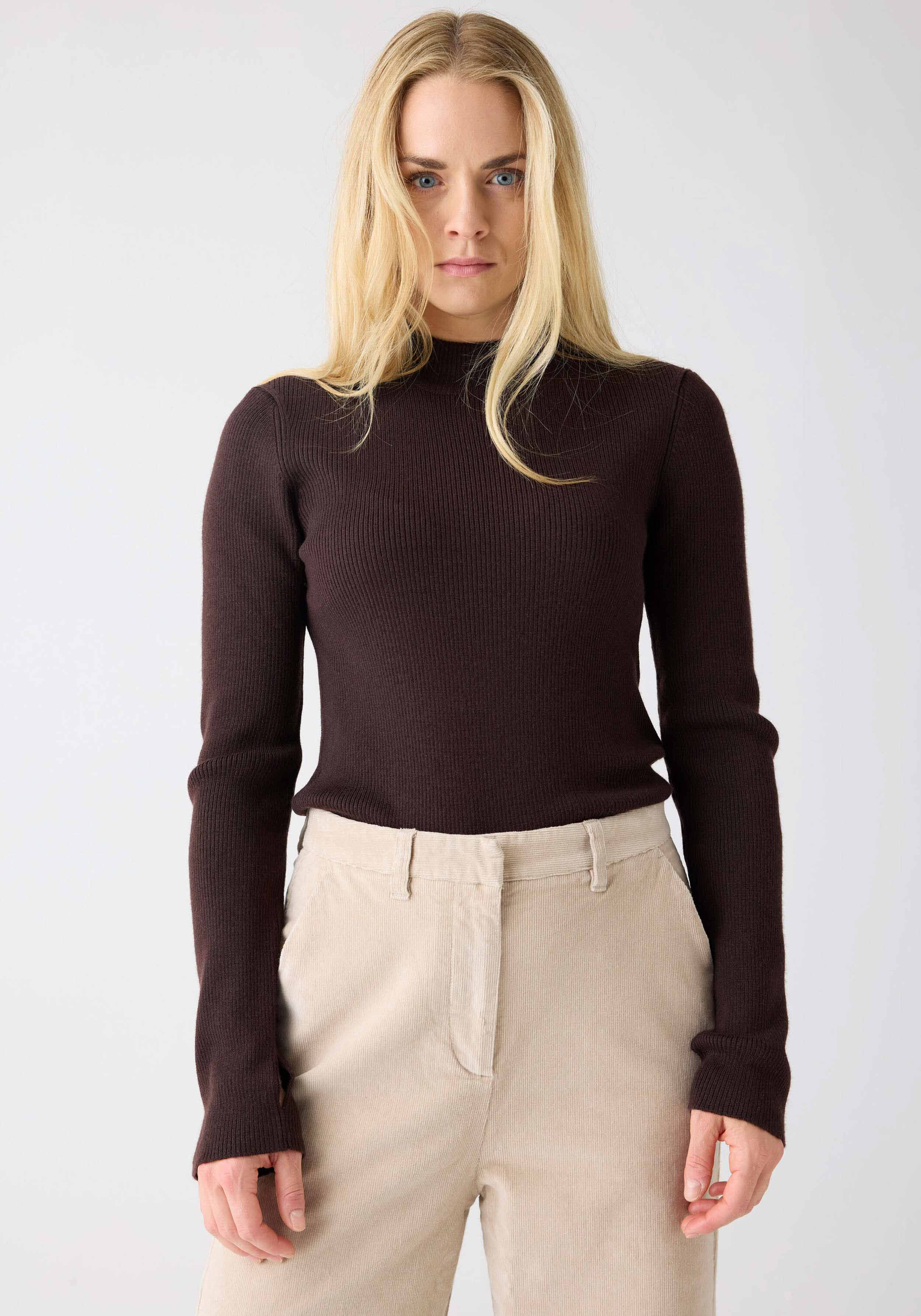Knowledge Cotton Apparel Strickpullover Merino Rib Knit Chocolate Torte