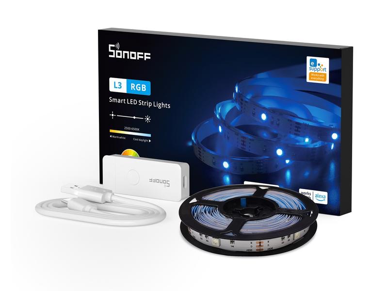 SONOFF LED-Stripe L3-5M, WiFi-RGB, 5 m Programmierbares Indoor LED-Streifenlicht-Set