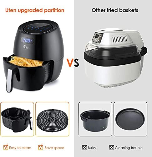 Friteuse Sans Huile, Uten Friteuse à Air 1800W, 6.5L Air Fryer  2 à 8 personnes, Panneau Tactile LED avec 8 Programmes, Paniers Antiadhésifs, Sans BPA/PFOA : Cuisine et Maison
