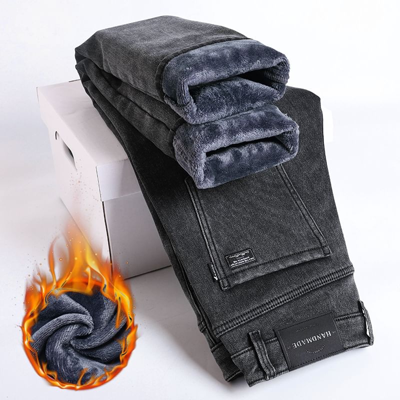 Nataro - Middelhoge fleecegevoerde gewassen rechte jeans