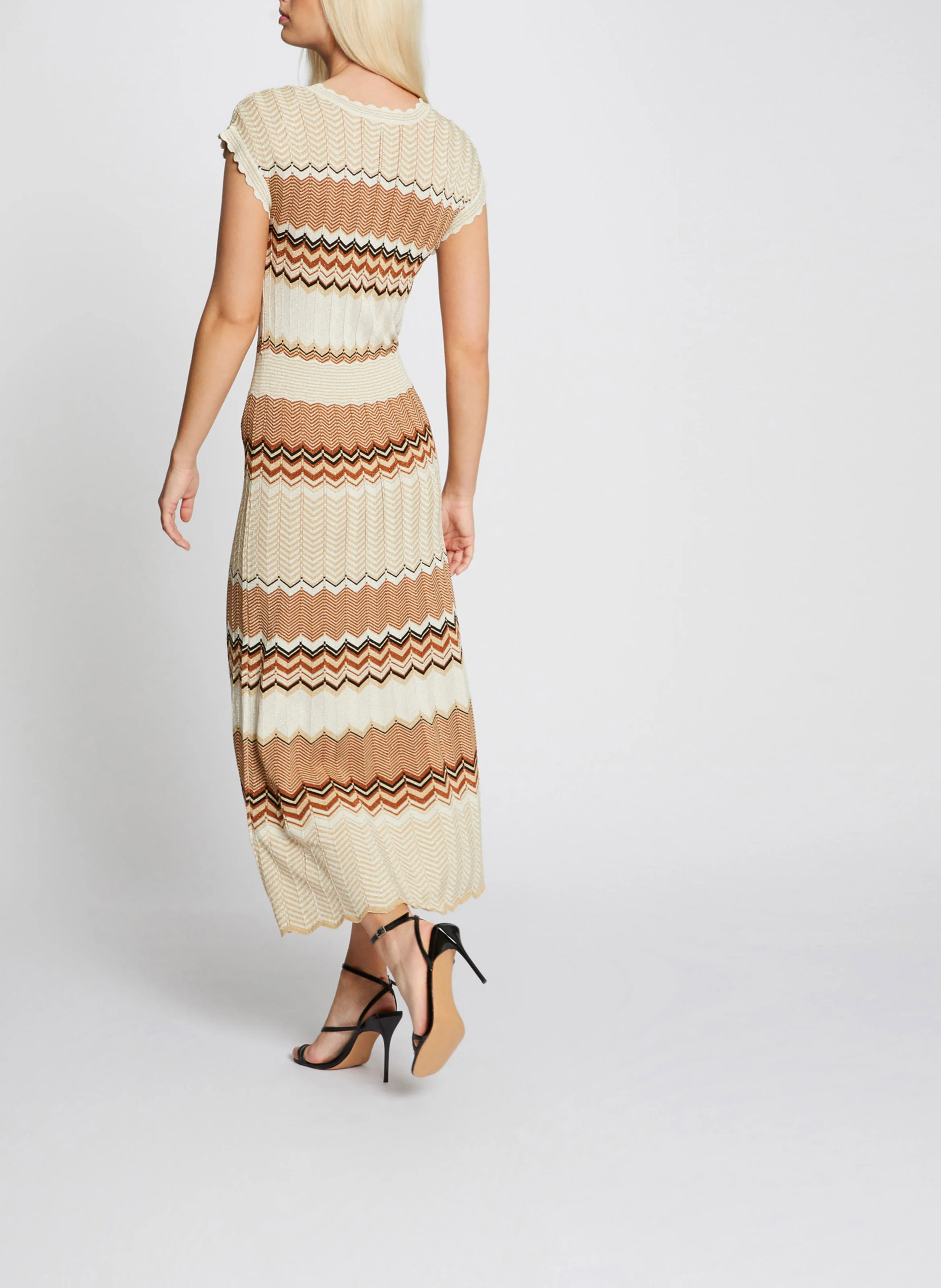 RMJINI - Robe midi col V à détails graphiques | Beige