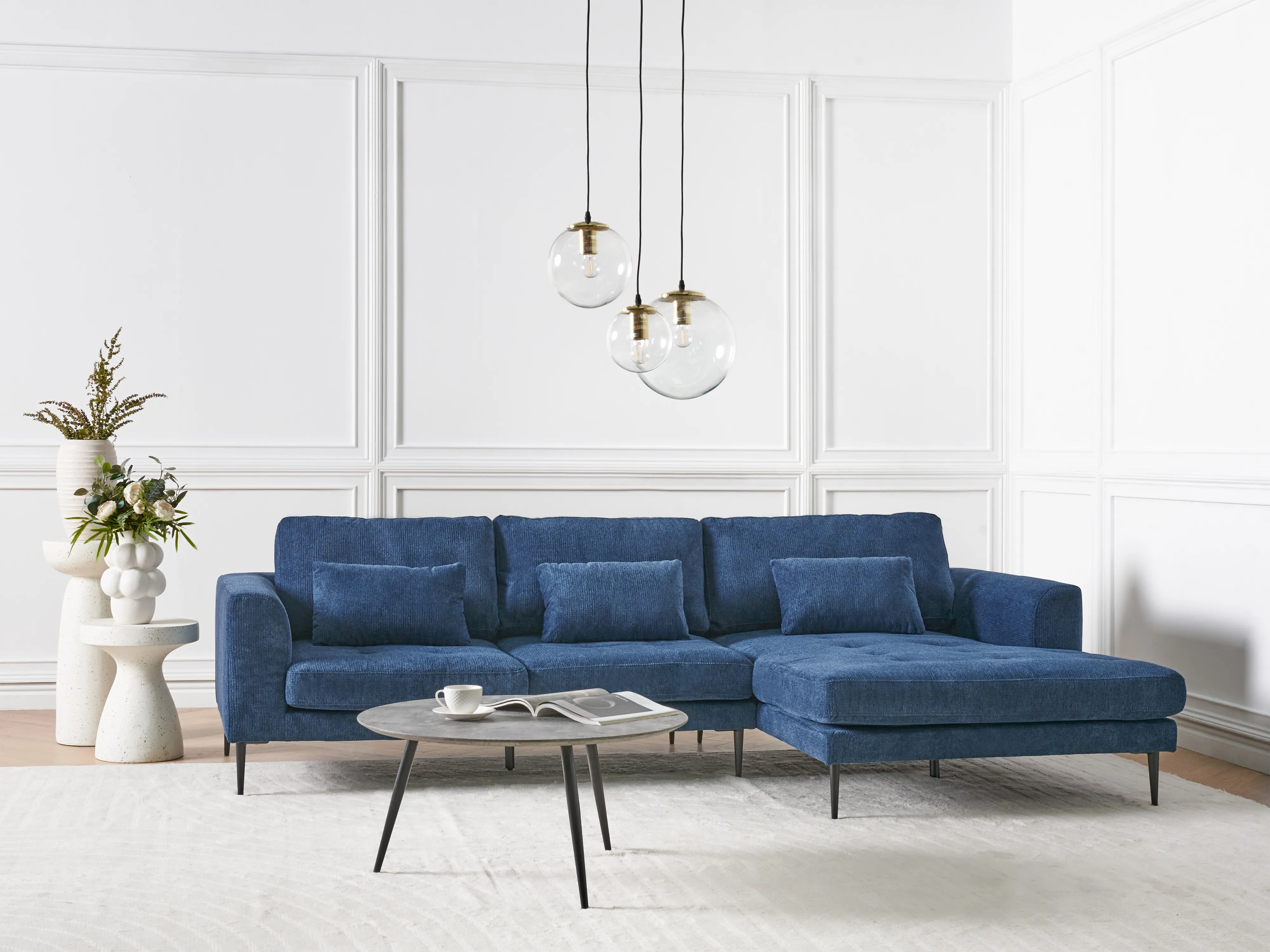 Hoekbank 3-zits FLAM Stof Blauw linkszijdig