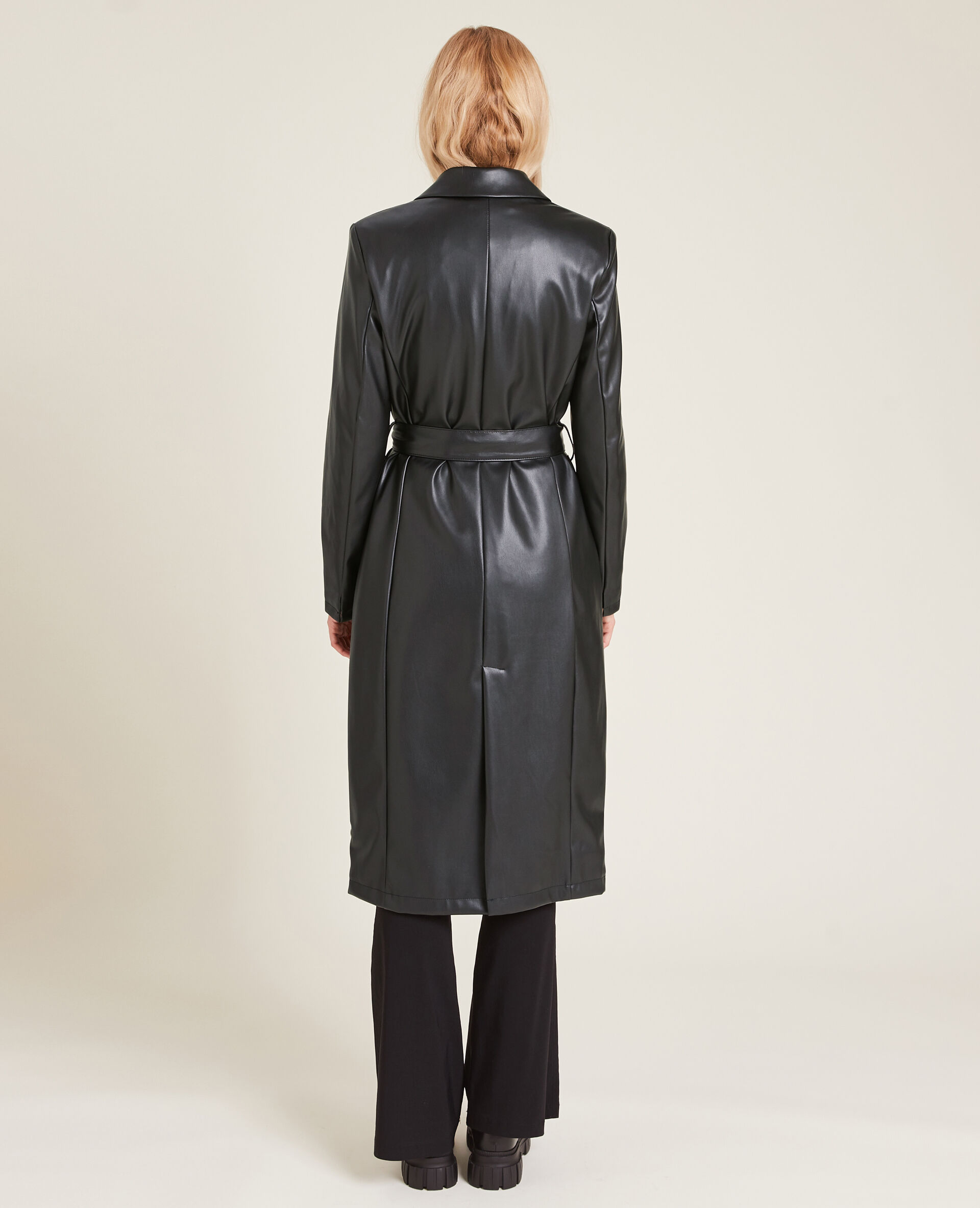 Manteau long simili cuir - Noir