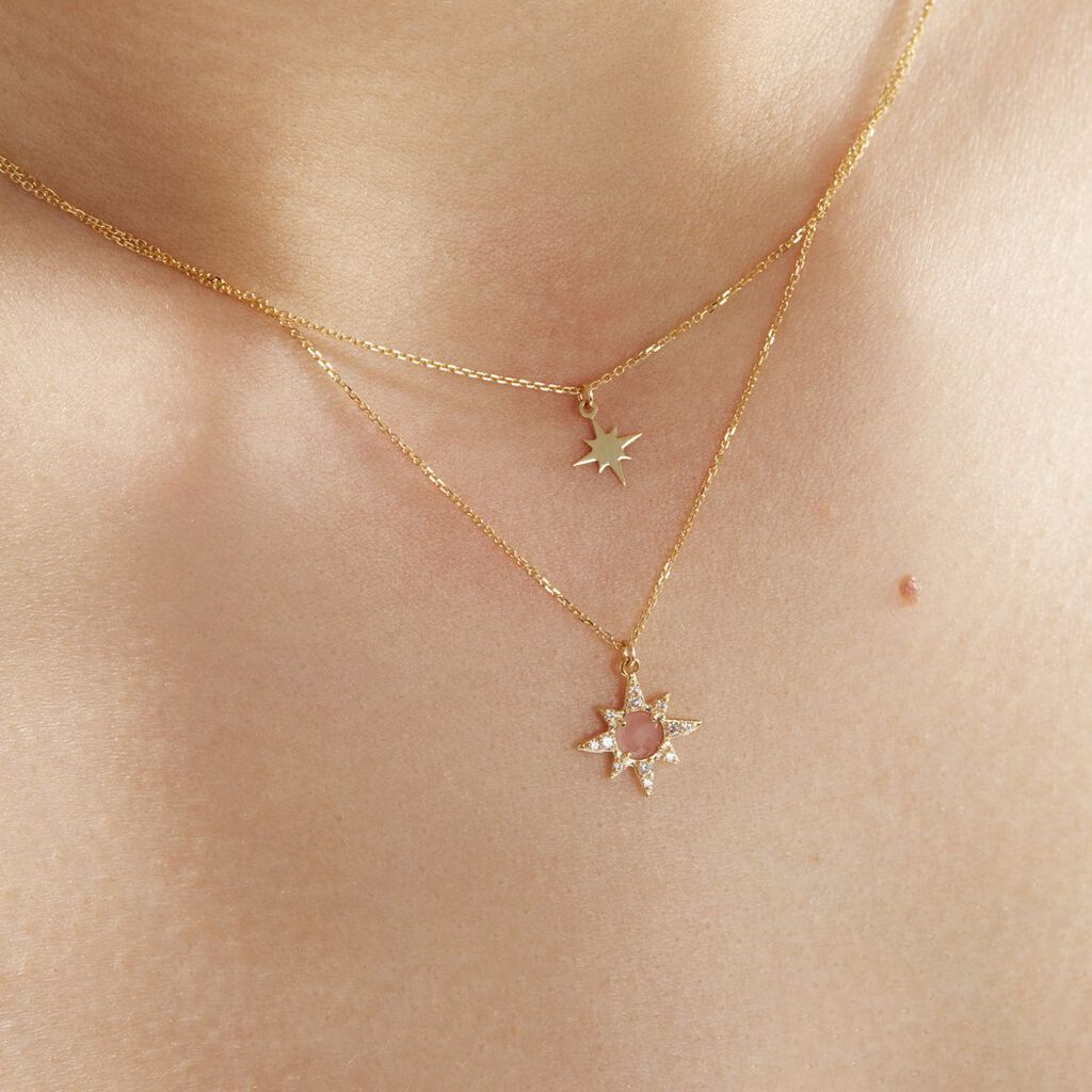 Collier Terrie Or Jaune Calcedoine Et Oxyde De Zirconium