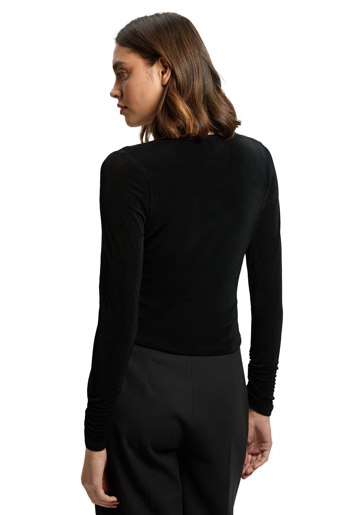KarenMillen Haut À Manches Longues En Crêpe Fluide Avec Détail Torsadé