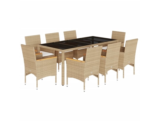 VIDAXL - Ensemble table et chaises Ensemble à manger de jardin et coussins 9 pcs beige rotin ve...