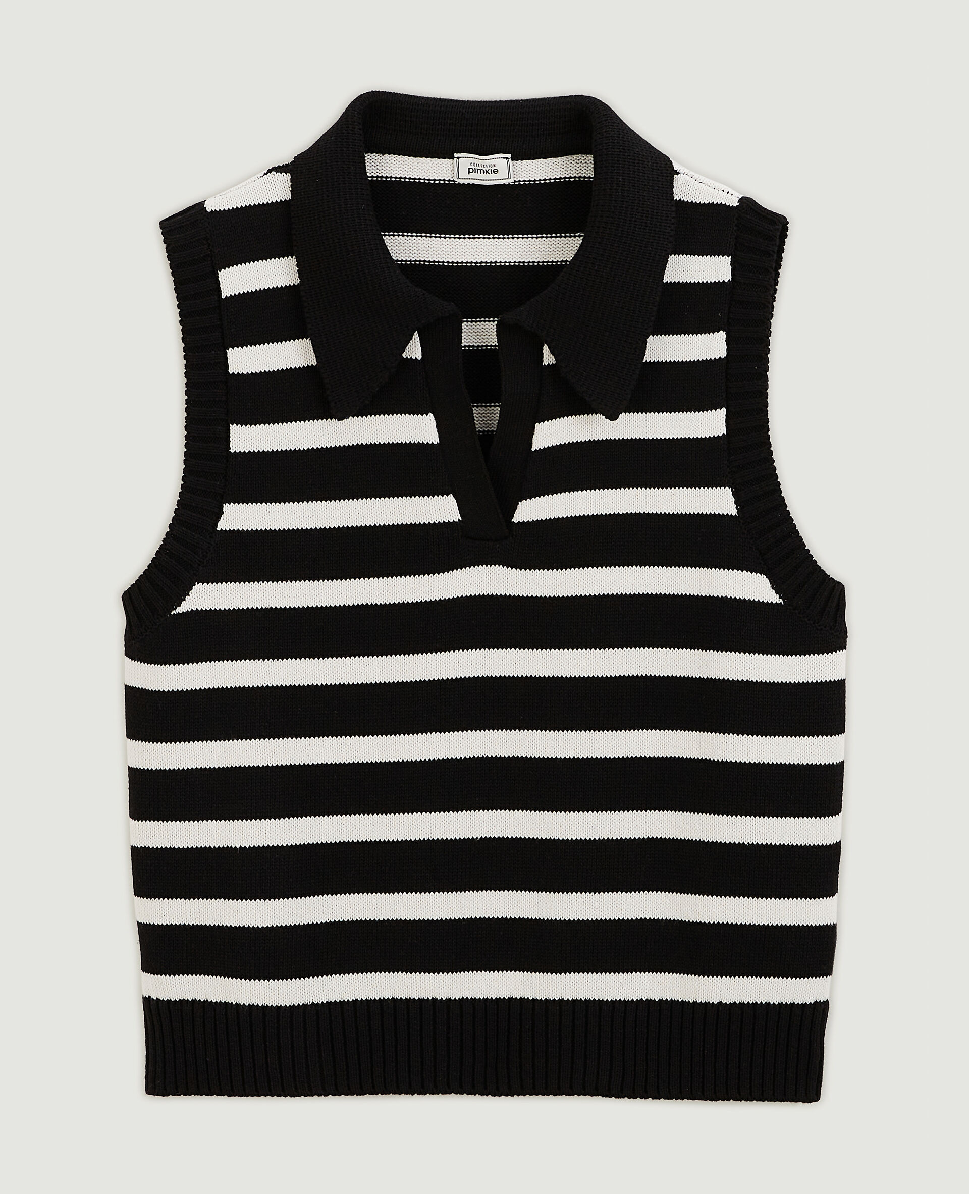 Pull sans manche motif rayures avec col - Noir