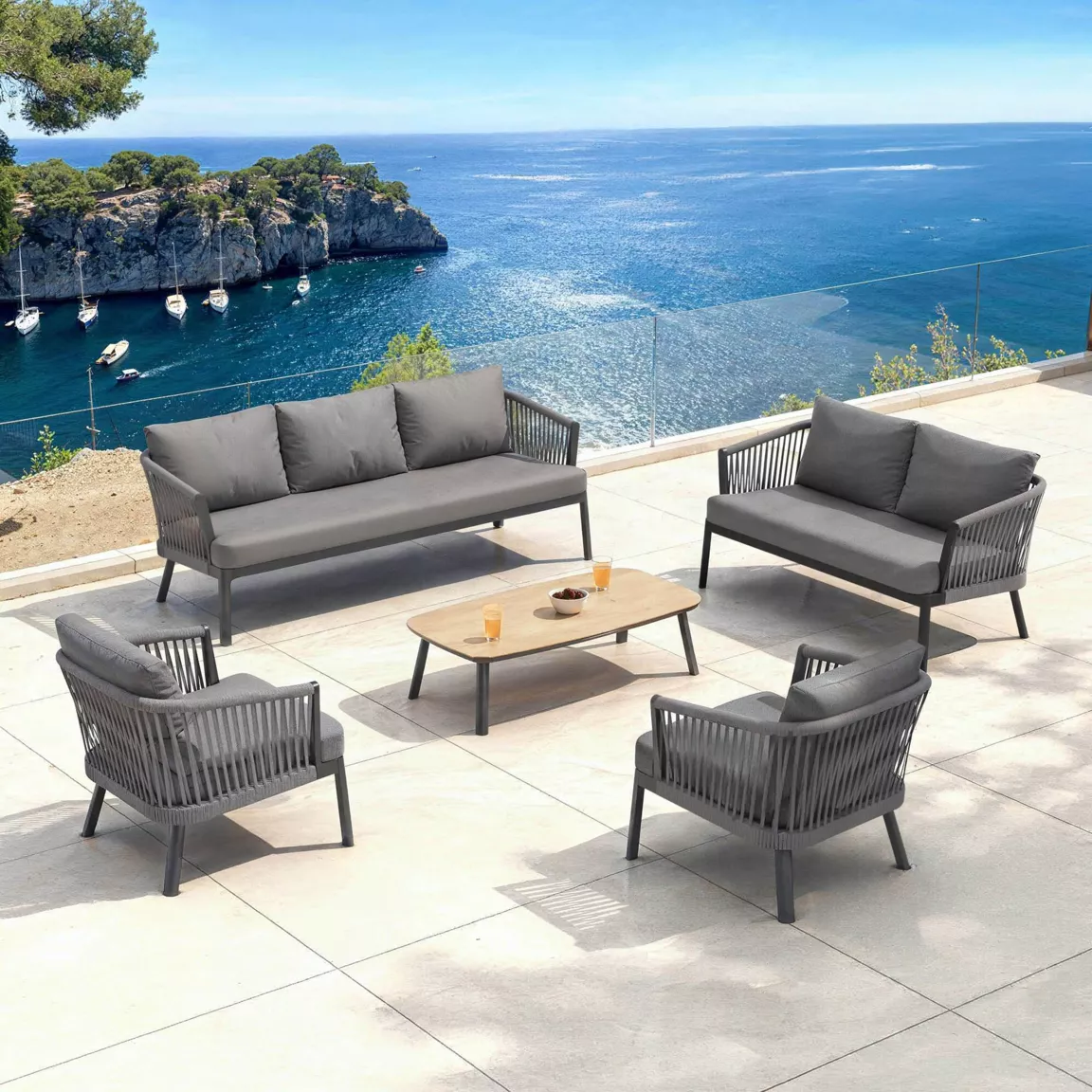 Salon de jardin en aluminium 7 places 5 pcs Amalfi Gris anthracite