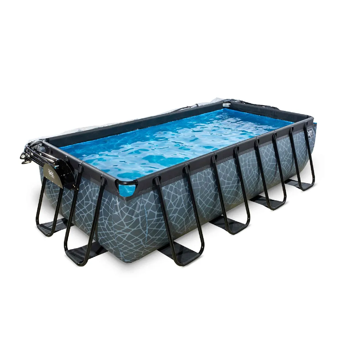 EXIT TOYS Piscine Stone avec dôme et pompe à chaleur - Grise 400x200x100cm