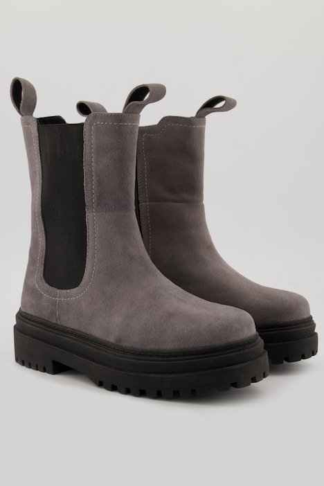 Lederboots, Elastikeinsatz, Veloursleder, Zipper, Weite H