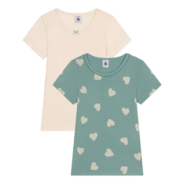 Petit Bateau Lot 2 T-shirts Cœurs | Sauge
