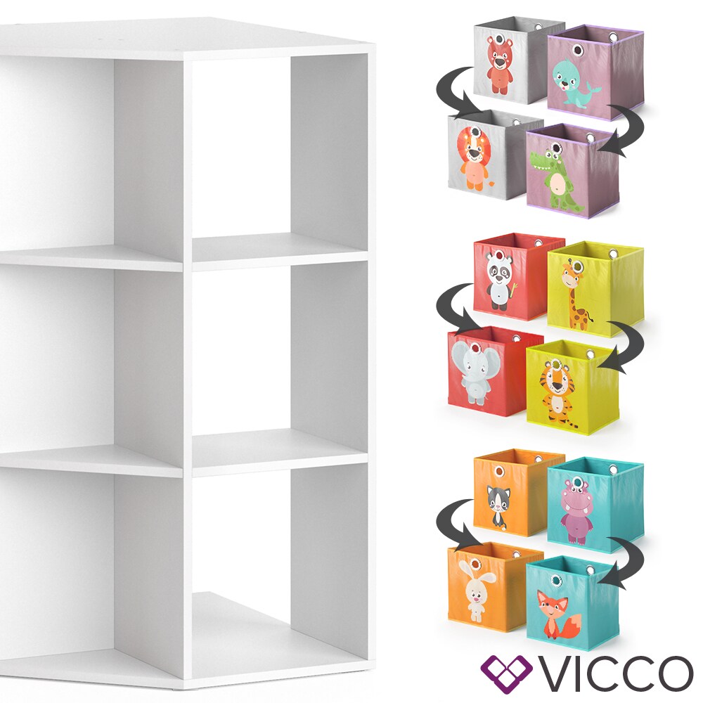 Vicco Kinderregal Eckregal Spielzeugablage Luigi Weiß Sitzbank Kinder-Faltboxen