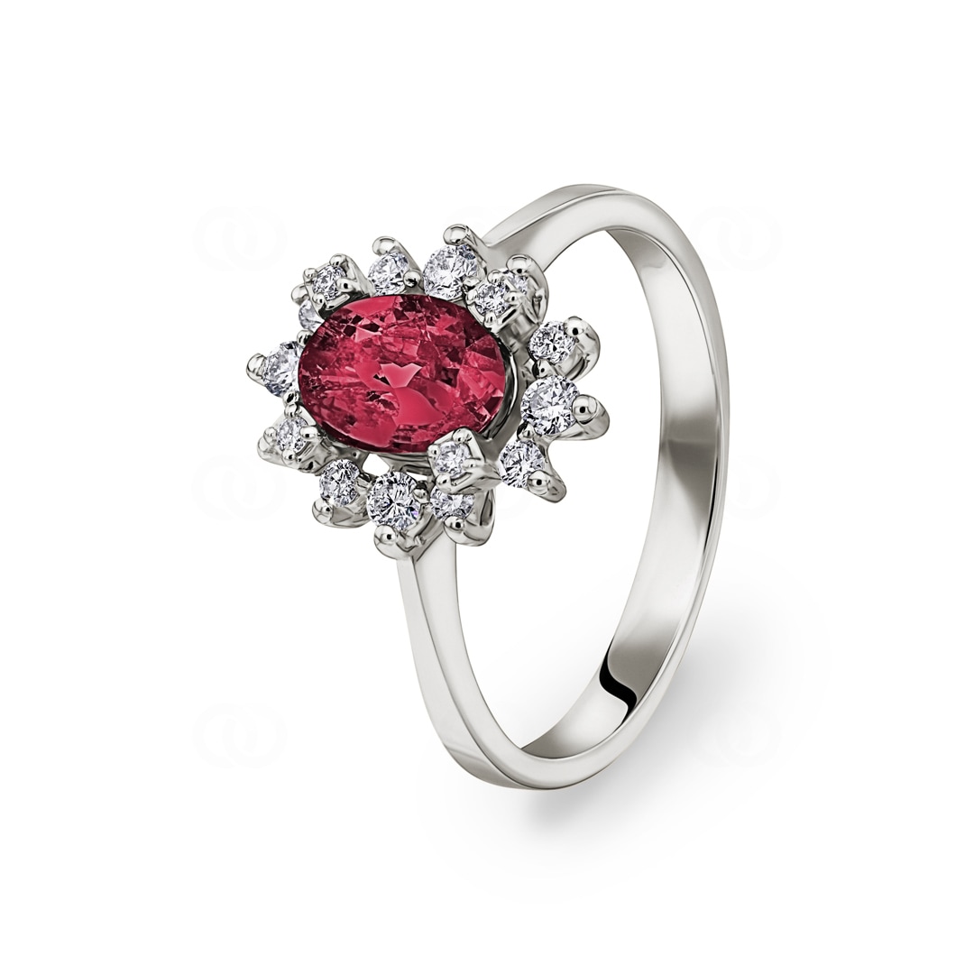 Damenring 750/18 K Weissgold mit Diamanten 0.22 ct H/si & Rubin 1.23 ct