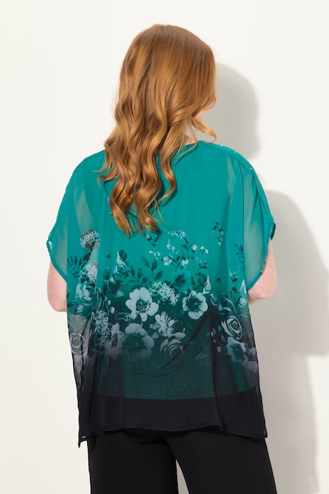 Blusenshirt, oversized, Chiffon mit Blüte, Jersey