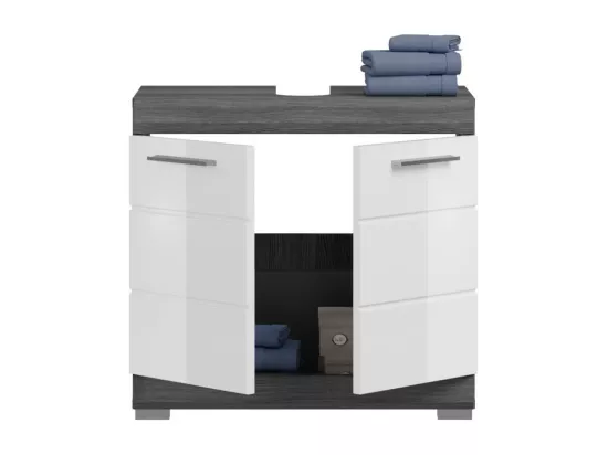 Meuble sous vasque SCOTT – 2 portes – Gris foncé et blanc – 60x56x34 cm