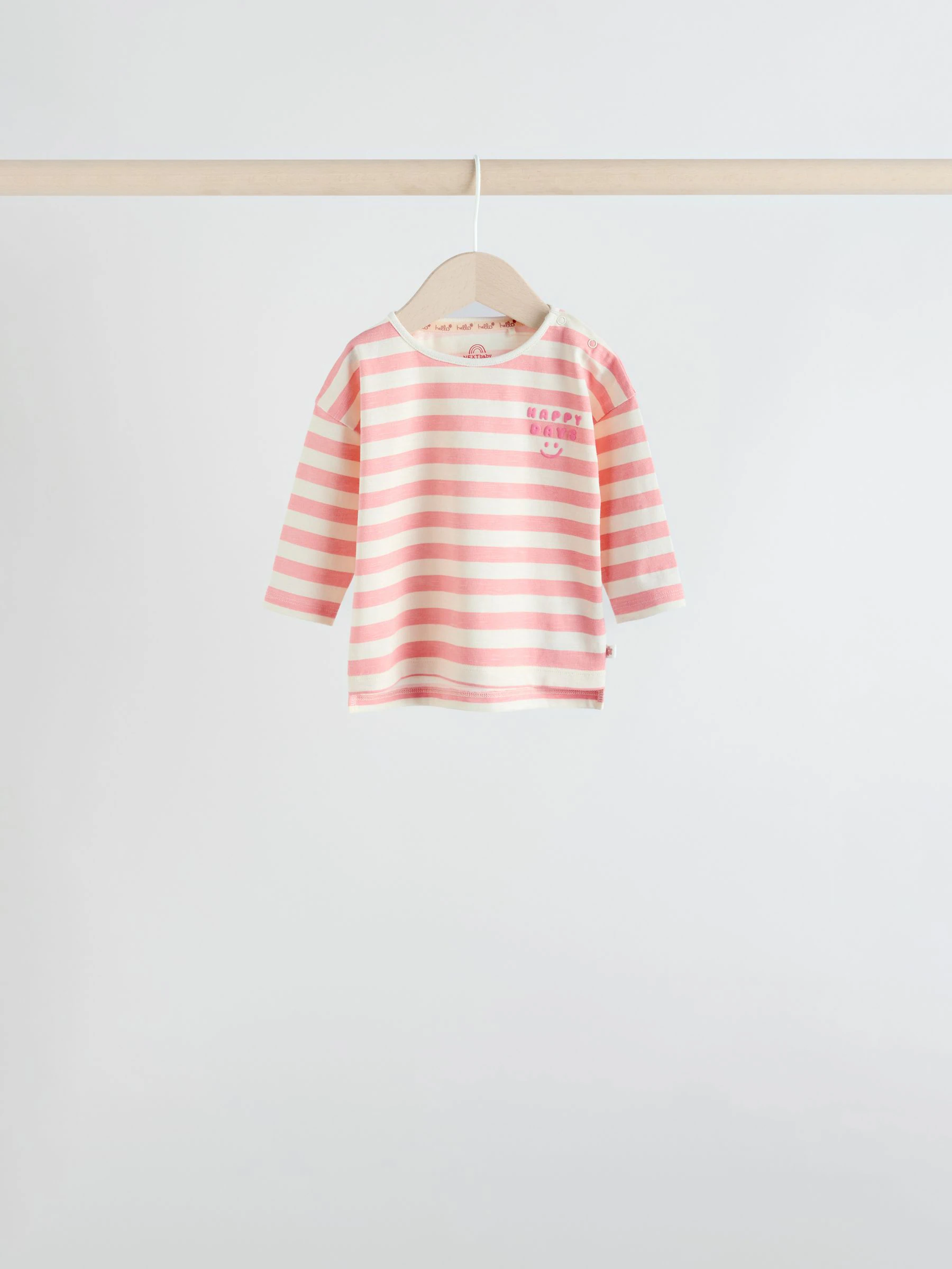 Roze Strepen/Slogan - Verpakking van 4 Baby Tops met Lange mouwen (0mnd -2jr)