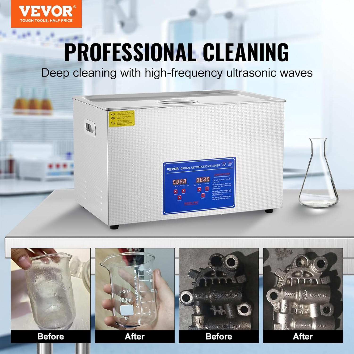 VEVOR 30 L Ultraschallreinigungsgerät Ultraschallreiniger mit Heizung 600 W Ultraschallreiniger aus Edelstahl Ultraschall Reinigungsgerät für Brillen Schmuck Zahnprothesen Münzen usw.