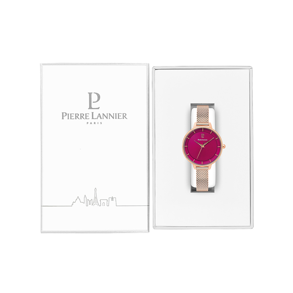 Montre PIERRE LANNIER femme bracelet acier doré rose maille milanaise