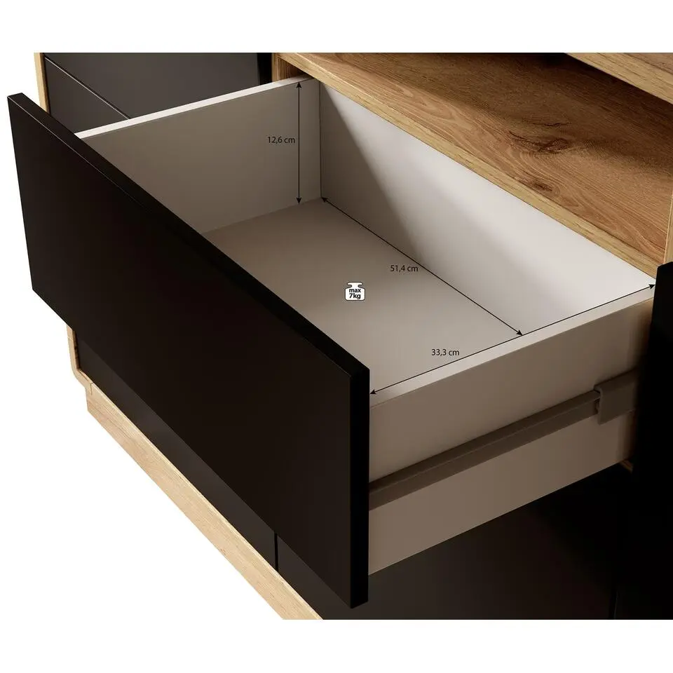 Meubella - Dressoir Acuna - Mat zwart - Eiken - 180 cm