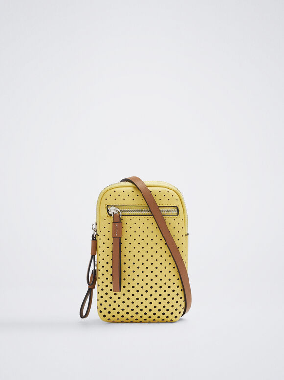 Bolsa para celular com detalhe perfurado - Amarela