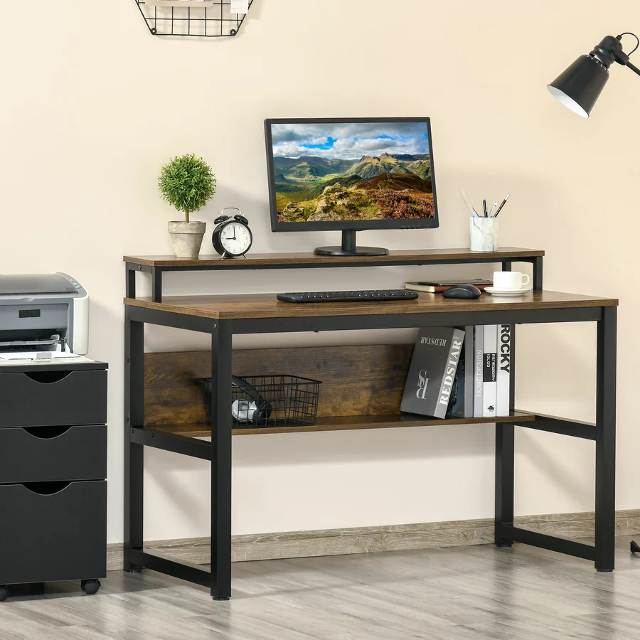 HOMCOM Schreibtisch mit erhöhtem Monitorständer bunt