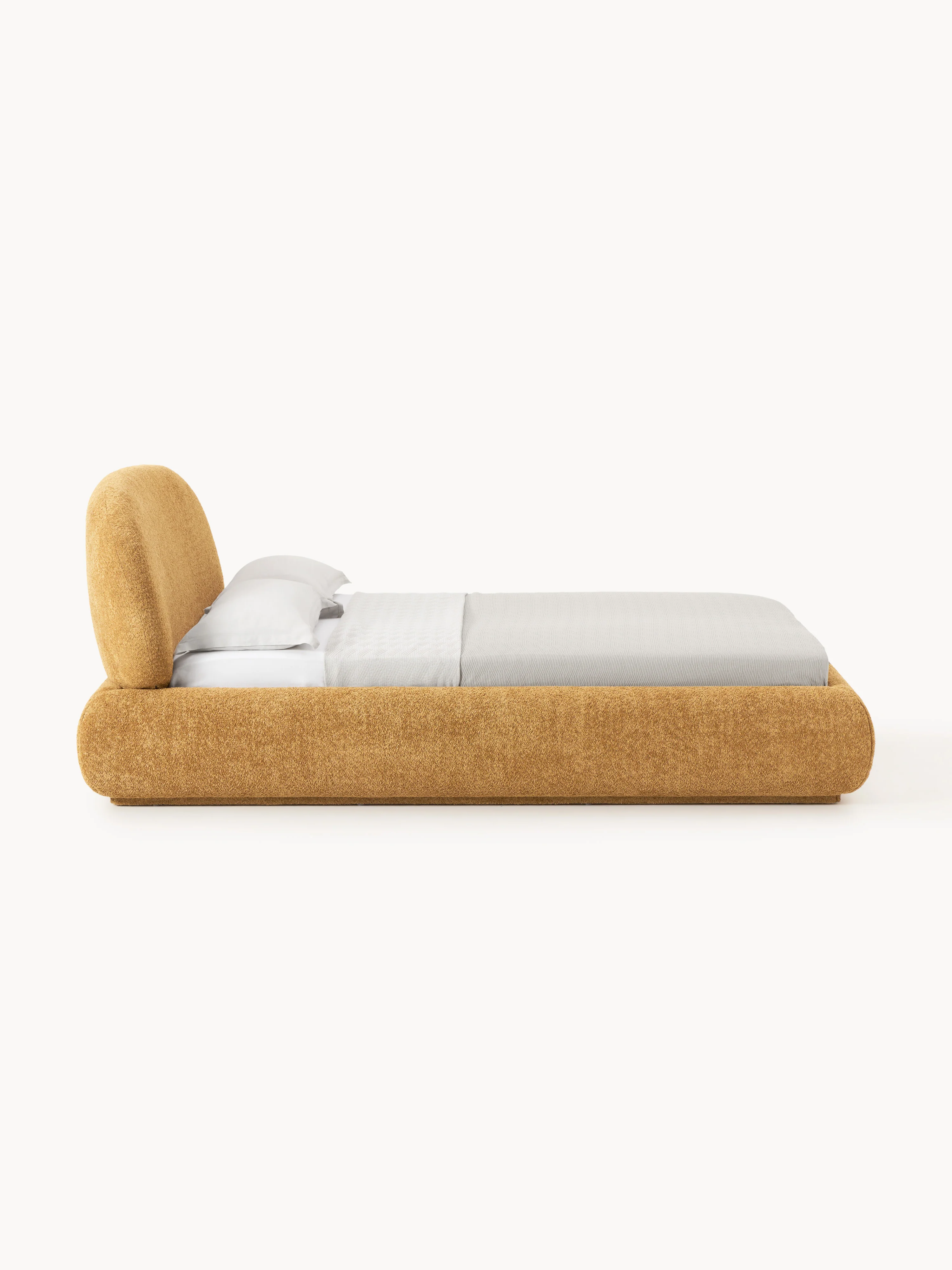 Gestoffeerd bed Alba van teddy bouclé met opbergruimte