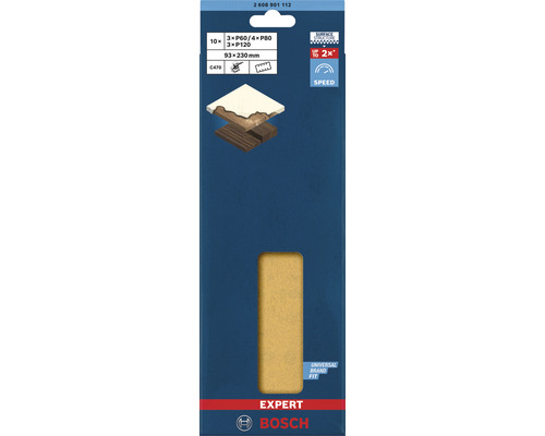 Schuurblad voor Bosch excenterschuurmachine, 93x230mm, korrel 60 80 120, 8-gats, 10 stuks