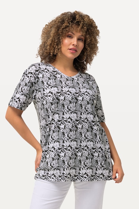 T-Shirt, maritimer Druck, A-Linie, V-Ausschnitt, Halbarm