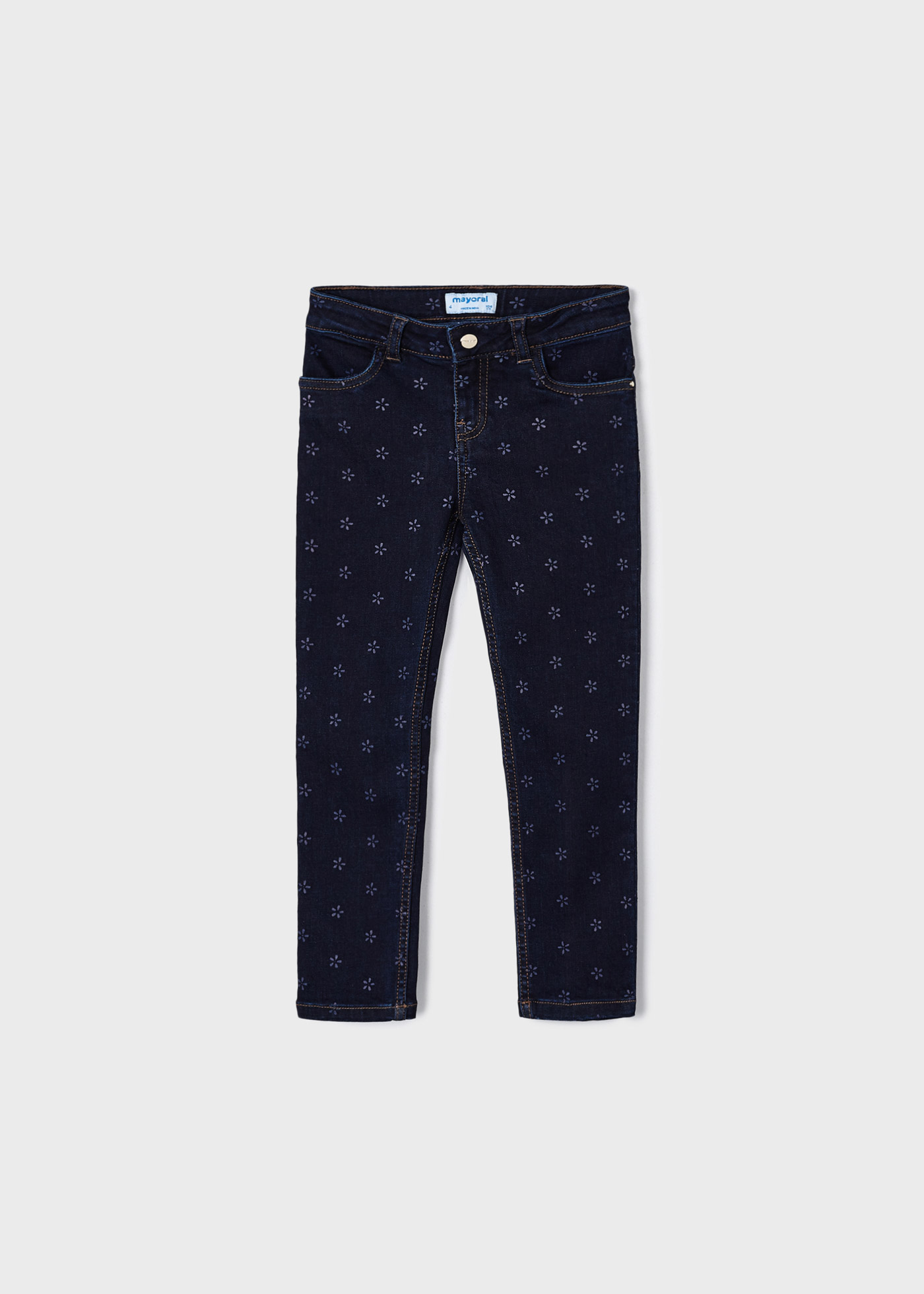 Calça jeans skinny estampada para meninas